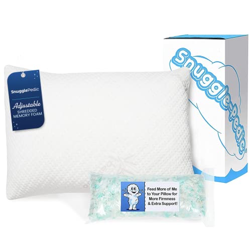 Snuggle-Pedic Memory Foam Pillow - Adjustable Shredded Foam Sleeping Pillows For Side, Back, Stomach...