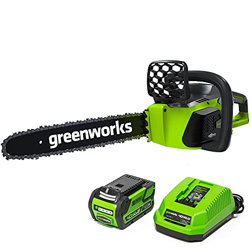 Greenworks 40V 16-inch Brushless Cordless Chainsaw, 4.0Ah Battery and Charger Included, 20312