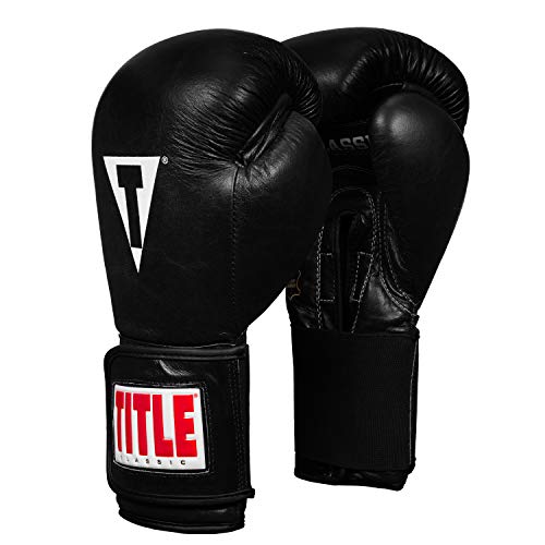 TITLE Classic Hook-and-Loop Leather Training Gloves, Black, 14-Ounce