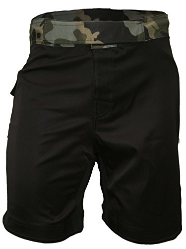 Epic MMA Gear WOD Shorts 10' Inseam - Impact 2.0 Series - Side Pocket, 5' Slits. (Black/Camo, 32)