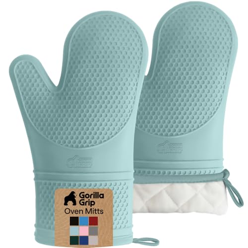 GORILLA GRIP BPA-Free Soft Silicone Oven Mitts, Heat Resistant and Waterproof Cooking Gloves, Thick...