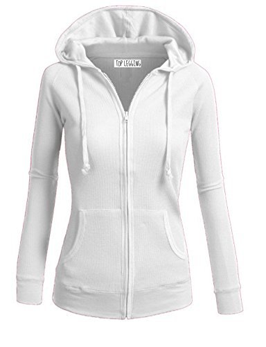 TOP LEGGING TL Women's Solid Warm Thin Thermal Knitted Casual Zip-Up Hoodie Jacket, 35-white, Large