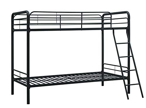 DHP Twin-Over-Twin Bunk Bed with Metal Frame and Ladder, Space-Saving Design, Black