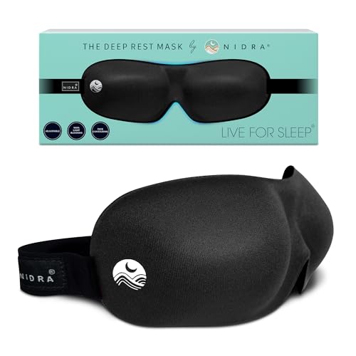 Nidra Sleep Mask for Men Women, Black 3D Blackout Sleeping Mask, Contoured Eye Mask for Lash...