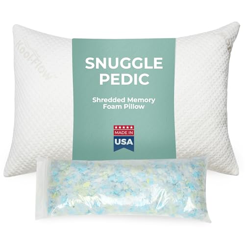 Snuggle-Pedic Queen Shredded Memory Foam Bed Pillow - Ergonomic Design with Cooling Airflow Cover -...