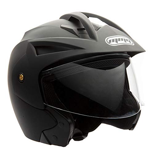 MMG Model 20 Motorcycle Open Face Helmet DOT Street Legal - Flip Up Clear Visor - Matte Black...