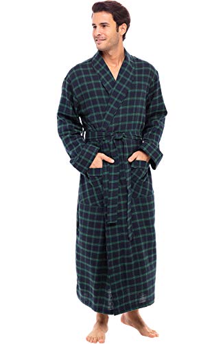 Alexander Del Rossa Men's Lightweight Flannel Robe, Soft Cotton, Large Blue and Green Plaid...