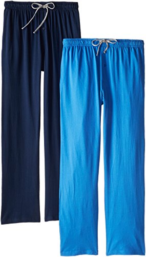 Hanes Men's Solid Knit Jersey Pajama Pant, Blue Beach/Bright Navy, Large (Pack of 2)