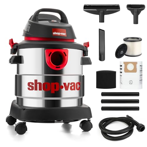 Shop-Vac 5989305 Wet/Dry Vacuum, 5 Gallon, 4.5 Peak HP Stainless Steel Vacuum, 1.25 Inch Diameter x...