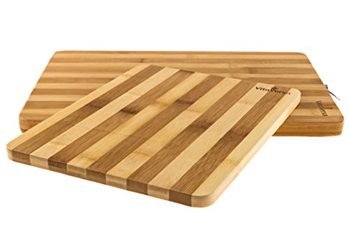 Beautiful Bamboo Wood Cutting Board & Serving Platter Set: Thick & Durable 2-Piece Wooden Bread...