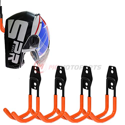 MC MOTOPARTS Orange Wall Mount Helmet Hook Holder x4 Large Double Iron Curved Tools For X14 X12 X15...