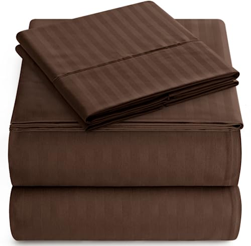 Queen Italian Prestige Collection Striped Bed Sheet Set – 1800 Luxury Soft Microfiber Deep Pocket...