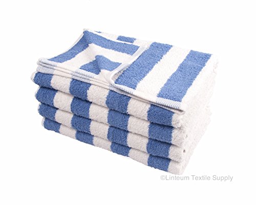 Linteum Textile 100% Cotton Beach Cabana Stripe Pool Towels 30x60 in. 4-Pack White with Blue Stripes