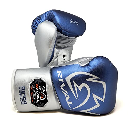 Rival Boxing RS100 Pro Sparring Boxing Gloves - 16 oz. - Blue/Silver