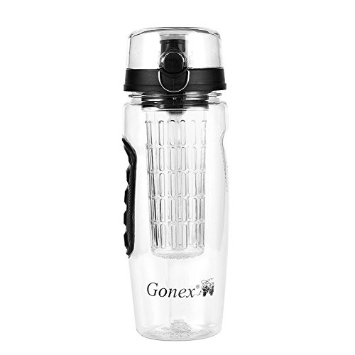 Gonex Fruit Infuser Water Bottle Camping Water Bottle Tritan Plastic 32OZ(Black)