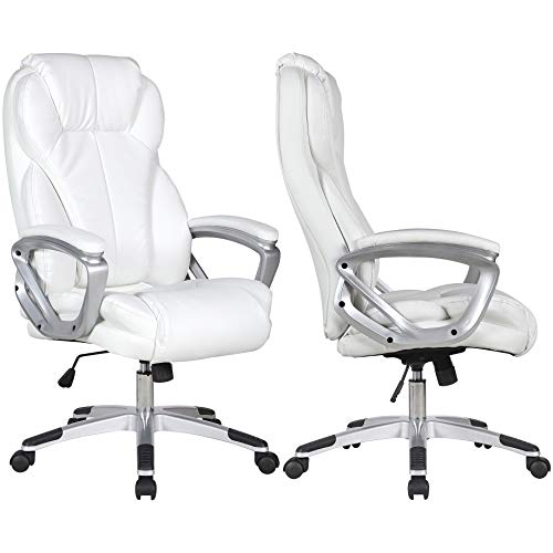 2xhome - Set of Two (2) - White - Deluxe Professional PU Leather Big Tall Ergonomic Office High Back...