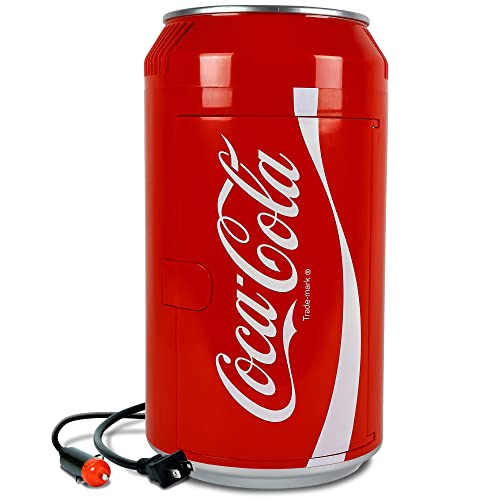 Coca-Cola 12 Can Portable Mini Fridge w/ 12V DC and 110V AC Cords, 10L (10.6 qt) Can Shaped Personal...