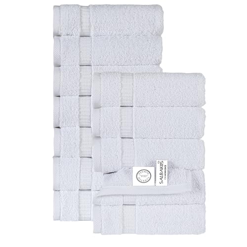 SALBAKOS 100% Turkish Cotton Washcloth Set of 12, 13x13 inch | Premium Quality | Hotel & Spa...