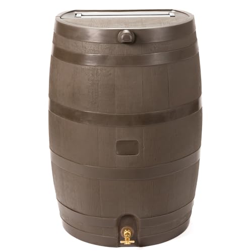 RTS Home Accents 50-Gallon Rain Barrel with Brass Spigot, Flat Back Rain Water Collection Barrel,...