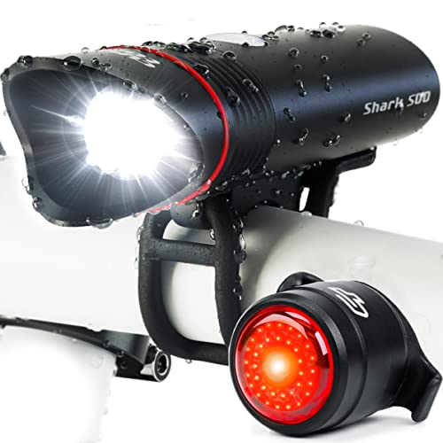 Bike Lights for Night Riding, USB Rechargeable Shark 500 Ultra Bright LED Bike Light Front and Back...