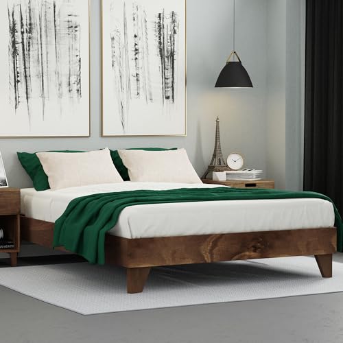 eLuxurySupply Wood Bed Frame - Made with 100% New Zealand Pine - Solid Mattress Platform Foundation...