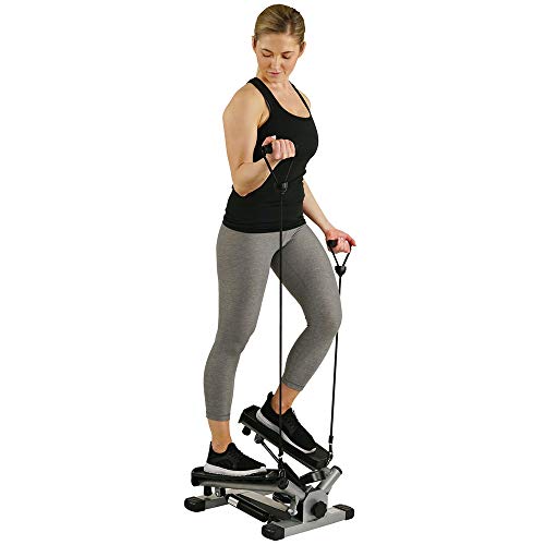 Sunny Health & Fitness Duo Function Premium 330 LB Capacity Power Stepper with Resistance Bands,...