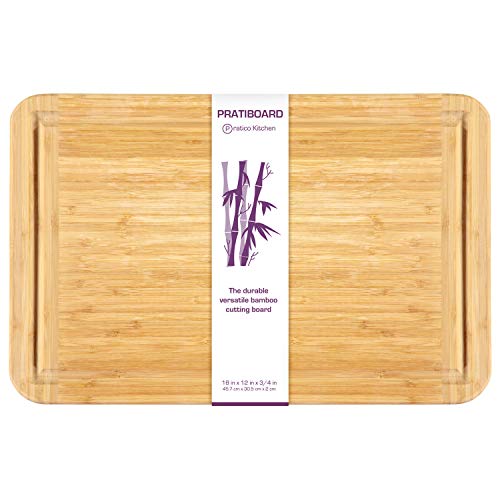 Pratico Kitchen Large Bamboo Cutting Board and Serving Tray with Juice Groove, 18 x 12 inch