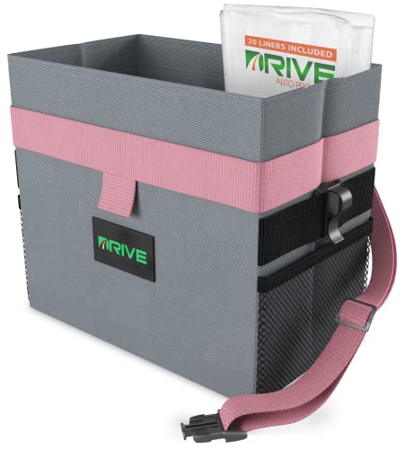 Drive Auto Car Trash Can - Leakproof, Hanging Garbage Bin with 20 Trash Bags and Pink Adjustable...