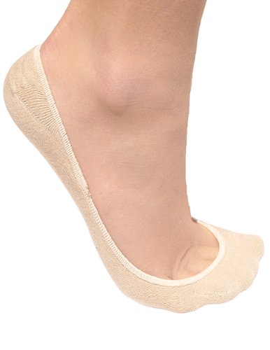 Stomper Joe 4 Pack Premium Cotton No Show Socks for Women, Non Slip, Low Cut Beige XS