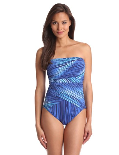 Gottex Women's Bandeau One Piece Swimsuit, Metallics Blue, 10