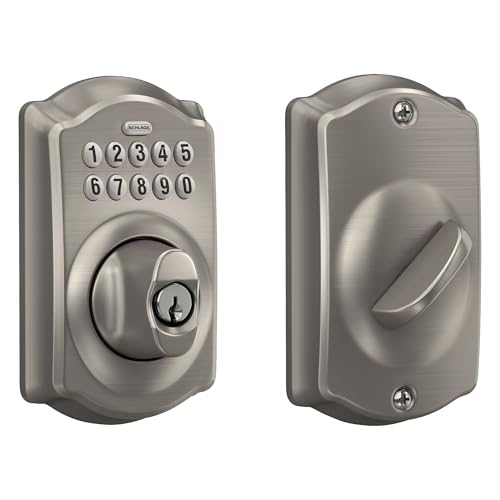 Schlage BE365 V CAM 619 Camelot Keypad Deadbolt, Electronic Keyless Entry Lock, Satin Nickel