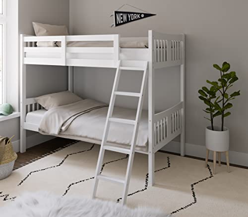 Storkcraft Caribou Solid Hardwood Twin Bunk Bed with Ladder and Safety Rail, White