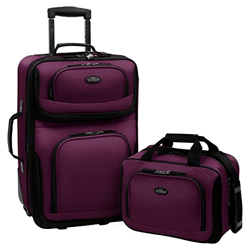 U.S. Traveler Rio Rugged Fabric Expandable Carry-on Luggage, Purple, Set
