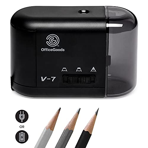 OfficeGoods Electric Pencil Sharpener - Battery or Cord Powered Portable Sharpener - Perfectly...