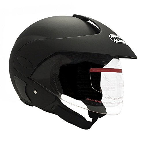 MMG Model 20 Motorcycle Open Face Helmet DOT Street Legal - Flip Up Clear Visor - Matte Black...