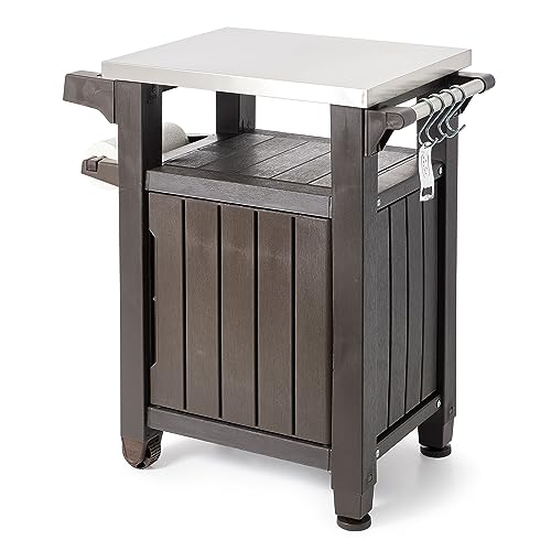 Keter Unity 35.4 Inches x 29.6 Inches x 22.7 Inches Stainless Steel and Resin Outdoor Kitchen Cart...