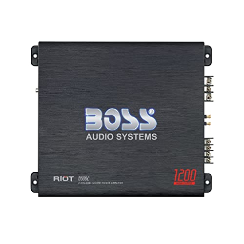 BOSS Audio Systems R6002 Riot Series Car Audio Stereo Amplifier - 1200 High Output, 2 Channel, Class...