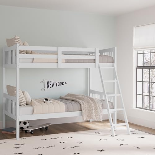 Storkcraft Caribou Bunk Bed Twin Over Twin Bunk Bed (White) - GREENGUARD Gold Certified, Twin Bunk...