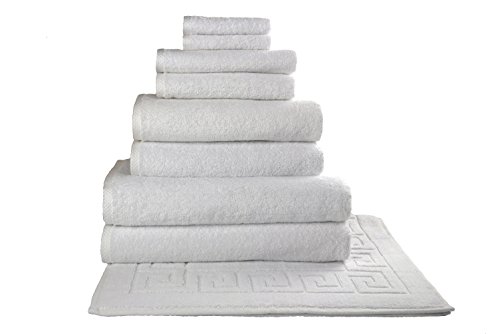 SALBAKOS Giallo 9 Piece Turkish Hotel Collection Bath Towel Set with Tub Mat