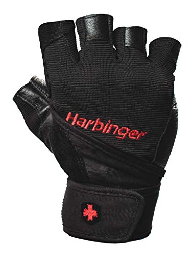 Harbinger Pro Wristwrap Weightlifting Gloves with Vented Cushioned Leather Palm (Pair)