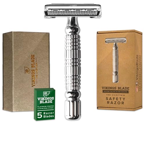 VIKINGS BLADE Double Edge Safety Razor for Men + 5 Swedish Steel Blades + Luxury Case. Smooth,...