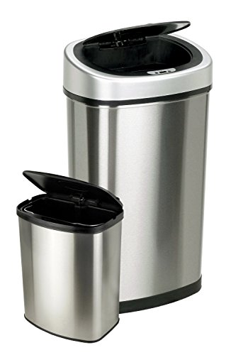 NINESTARS CB-DZT-50-9/8-1 Automatic Touchless Infrared Motion Sensor Trash Can Combo Set, 13 Gal 50L...