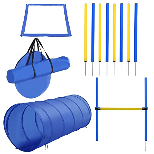 PawHut 4PC Obstacle Dog Agility Training Course Kit Backyard Competitive Equipment- Blue/Yellow