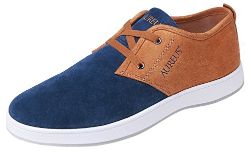 AUREUS Men's Evolutio Navy Blue/Ginger Brown Nubuck Leather Low Top Boat Shoe Size 7 M US