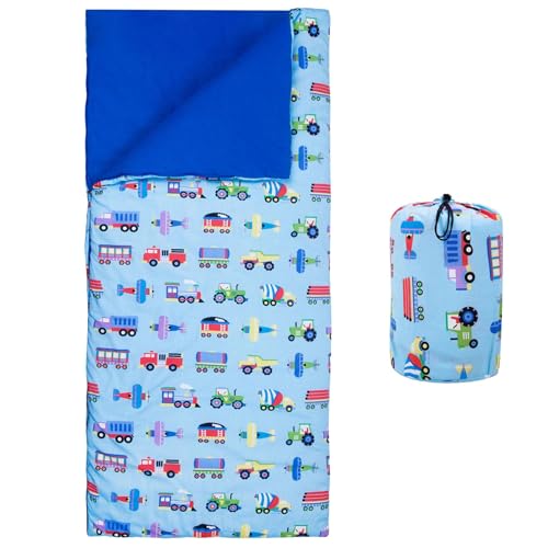 Wildkin Kids Sleeping Bag – Roll-Up Design with Storage Bag for School, Travel & Camping - Trains,...