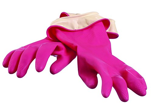 Casabella Premium Waterblock Reusable Household Cleaning Gloves, Medium, Pink