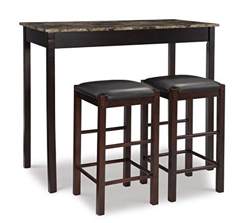 Linon Brown 3-Piece Table Faux Marble Tavern Set, 42' w x 22.25' d x 36' h