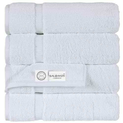 SALBAKOS 100% Turkish Cotton Bath Towel Set of 4 27x54 inch | Heirloom Quality | Hotel & Spa...