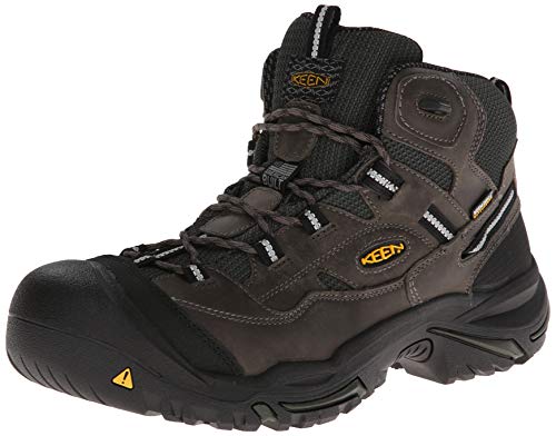 KEEN Utility Men's Braddock Mid Steel Toe Waterproof Work Shoe, Gargoyle/Forest Night, 12 Medium US