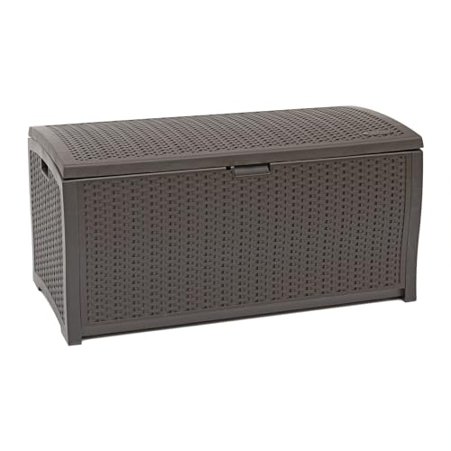 Suncast DBW9200 99 Gallon Outdoor Wicker Plastic Patio Storage Chest Bin with Handles for Patio,...